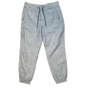 Athleta Womens Blue 100% Linen Jogger Pants Drawstring Elastic Waist Casual 12